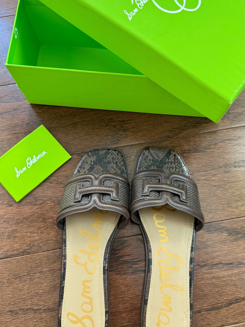 Sam Edelman Brown Snake-Print Slide Mules